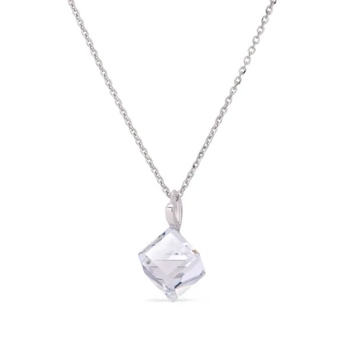 Naszyjnik srebrny z białym kryształem Swarovski® kostka 8 mm