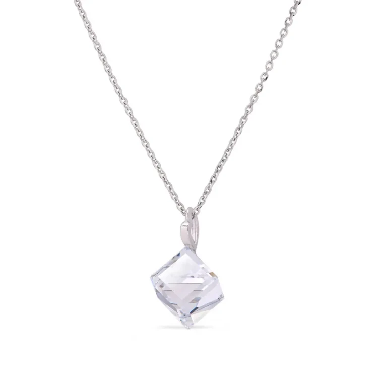 Naszyjnik srebrny z białym kryształem Swarovski® kostka 8 mm
