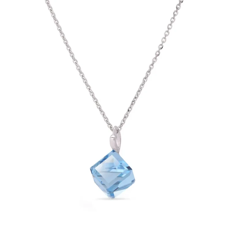 Naszyjnik srebrny z błękitnym kryształem Swarovski® kostka 8 mm