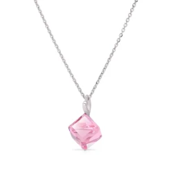 Naszyjnik srebrny z jasnoróżowymi kryształami Swarovski® kostka 8 mm
