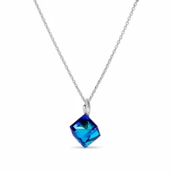 Naszyjnik srebrny z niebieskimi kryształami Swarovski® kostka 8 mm
