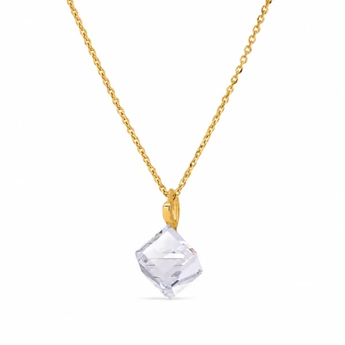 Naszyjnik srebrny pozłacany z białym kryształem Swarovski® kostka 8 mm