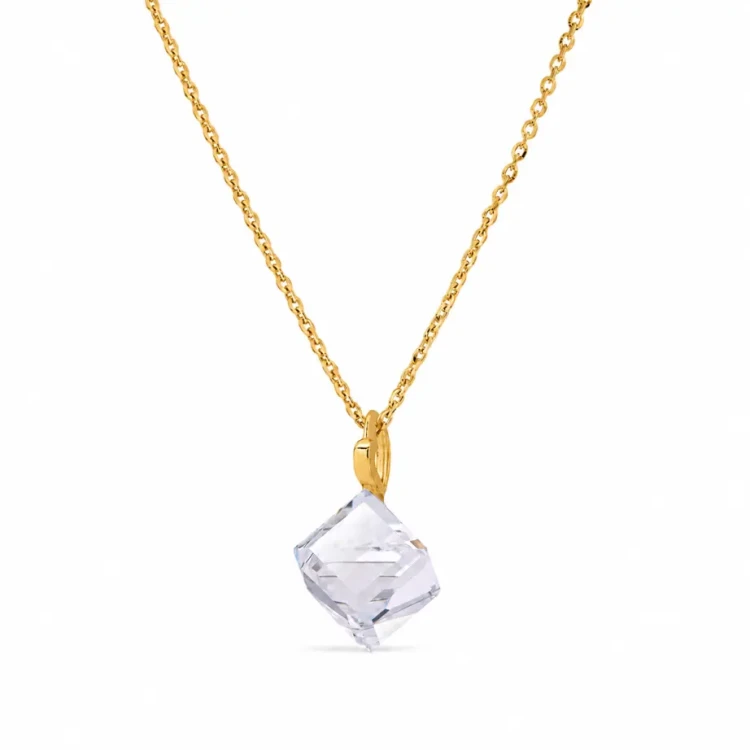 Naszyjnik srebrny pozłacany z białym kryształem Swarovski® kostka 8 mm