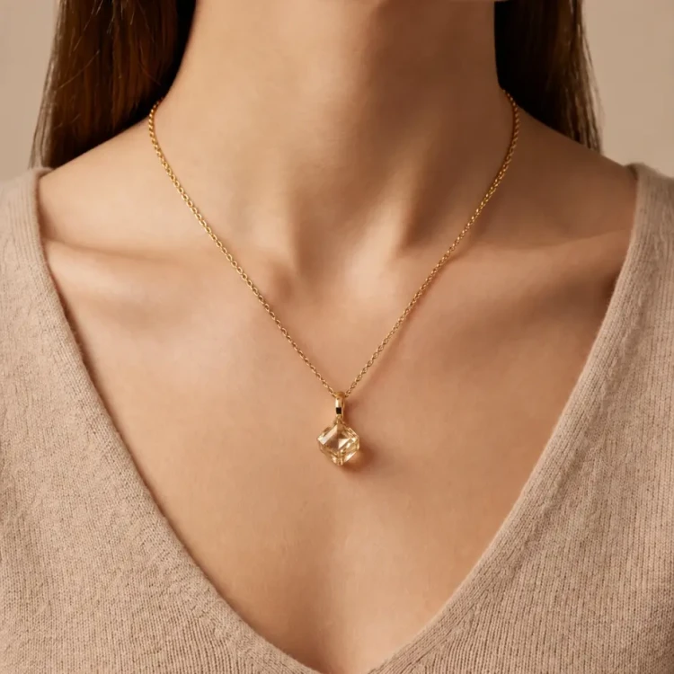 Pozłacany naszyjnik srebrny z kryształem Swarovski® w kształcie kostki 8 mm