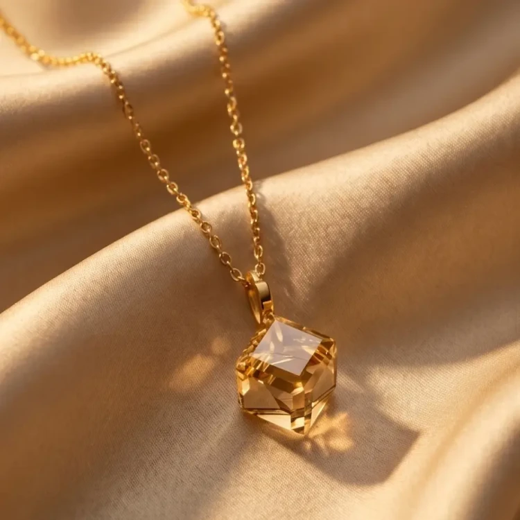 Delikatny pozłacany naszyjnik z lśniącym kryształem Swarovski® w kształcie kostki