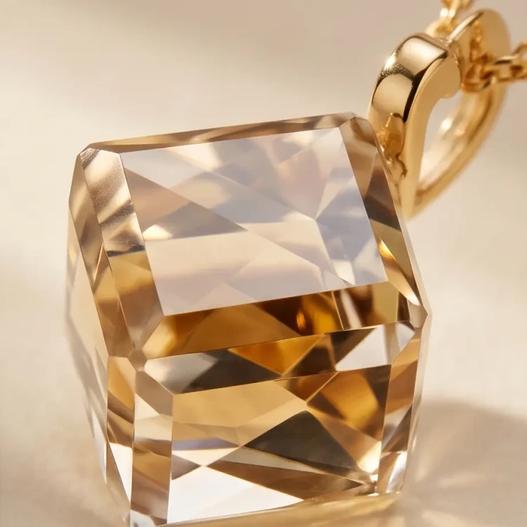Pozłacany srebrny naszyjnik z kryształem Swarovski® kostka o złocistym blasku