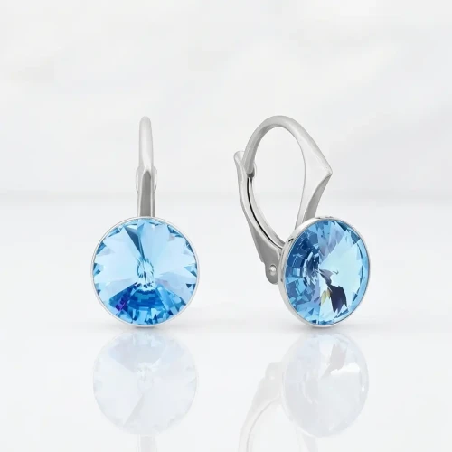 Kolczyki srebrne z okrągłymi kryształami Swarovski® 8 mm Aquamarine