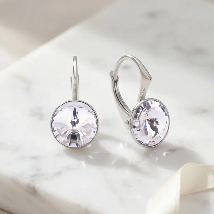 Kolczyki ze srebra z okrągłymi kryształami Swarovski® w kolorze Crystal