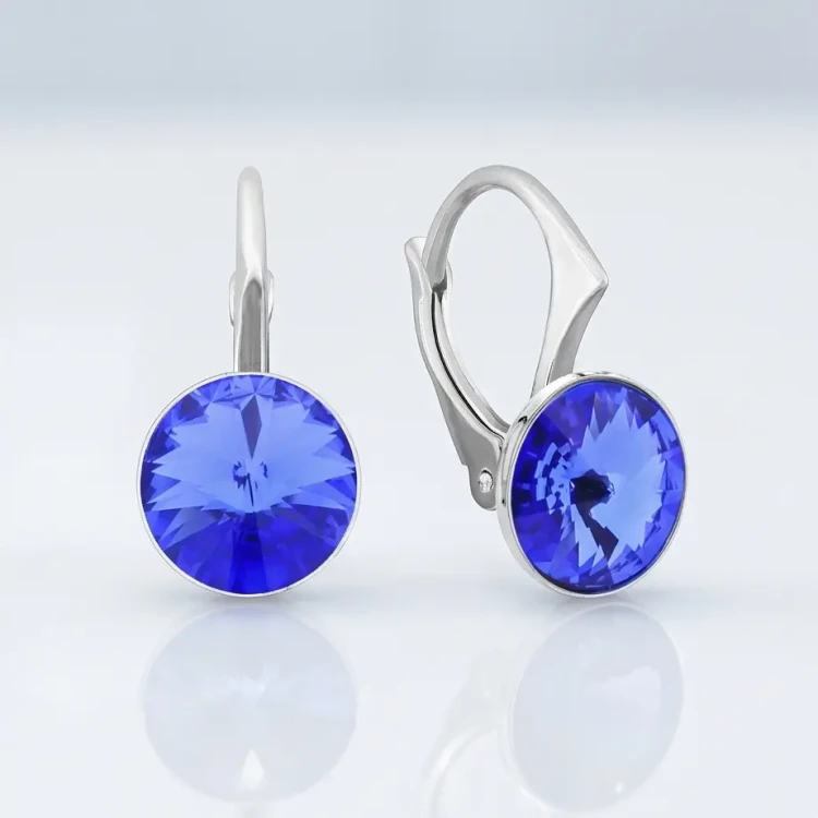 Kolczyki damskie ze srebra z kryształami Swarovski® 8 mm Sapphire