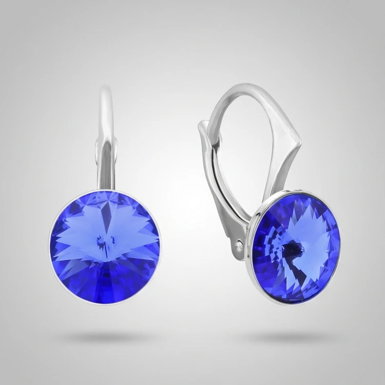 Delikatne kolczyki damskie z kryształami Swarovski® 8 mm w szafirowym odcieniu
