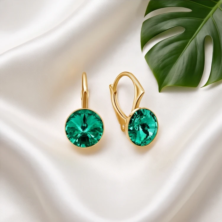 Pozłacane kolczyki srebrne z kryształami Swarovski® Majestic Green 8 mm