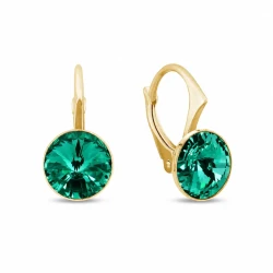 Kolczyki srebrne pozłacane z okrągłymi kryształami Swarovski® 8 mm Majestic Green