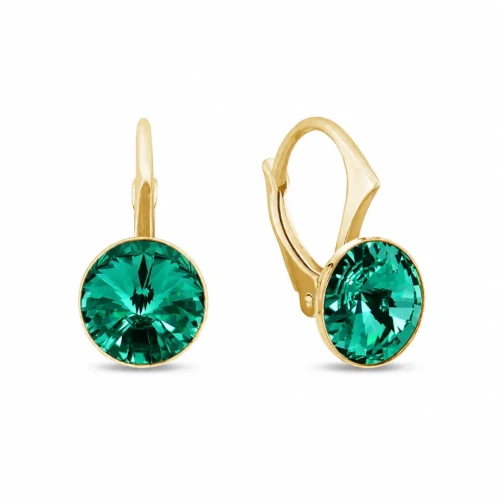 Kolczyki srebrne pozłacane z okrągłymi kryształami Swarovski® 8 mm Majestic Green