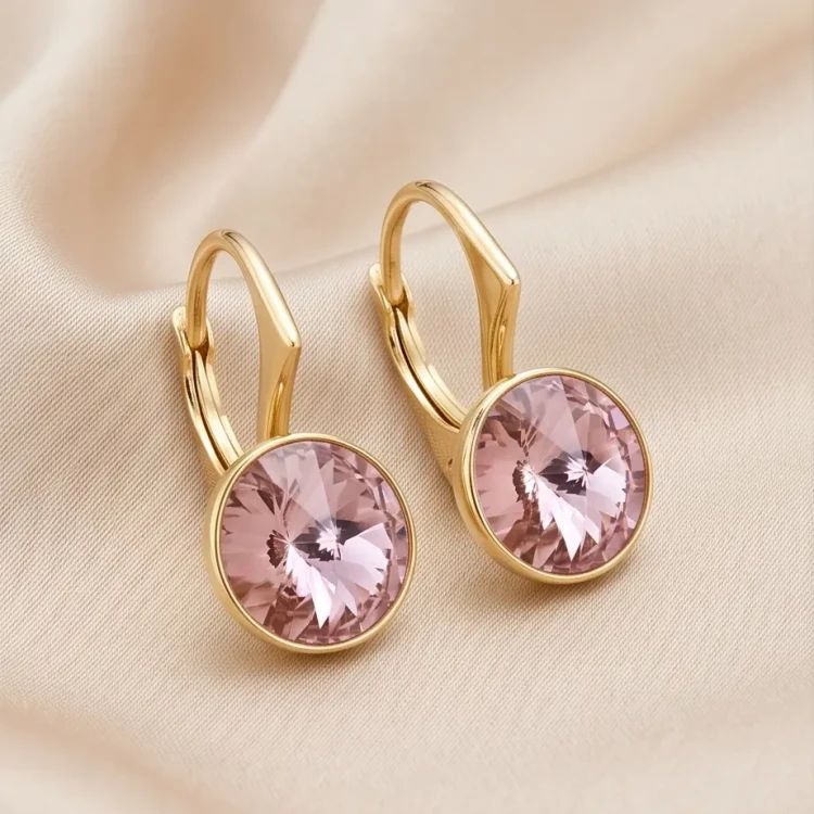 Damskie kolczyki pozłacane z różowymi kryształami Swarovski® 8 mm