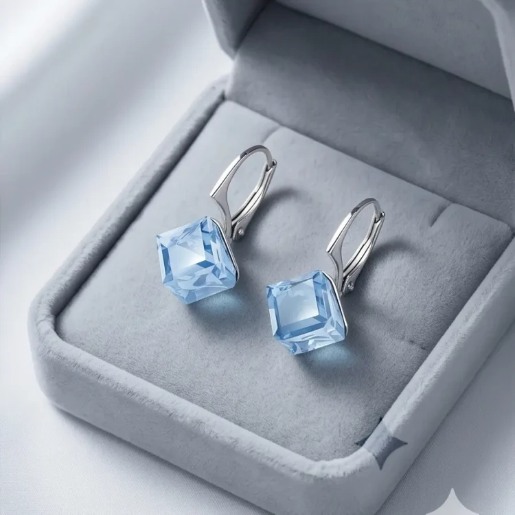 Delikatne kolczyki damskie z jasnoniebieskimi kryształami Swarovski® w kształcie kostek