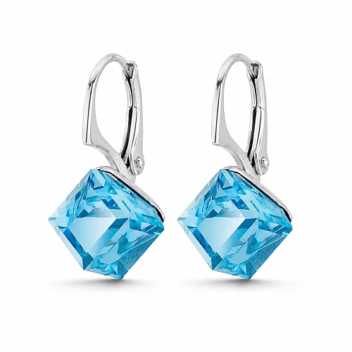 Kolczyki srebrne z kostkami Swarovski® 8 mm Aquamarine