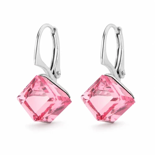 Kolczyki srebrne z kostkami Swarovski® 8 mm Light Rose