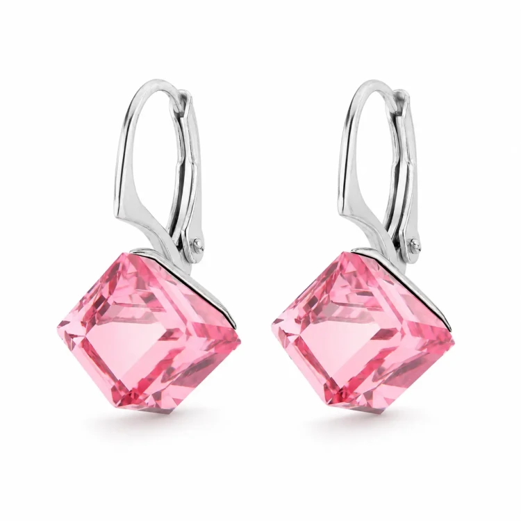 Kolczyki srebrne z kostkami Swarovski® 8 mm Light Rose