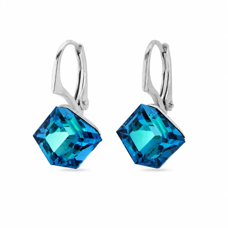 Kolczyki srebrne z kostkami Swarovski® 8 mm Bermuda Blue