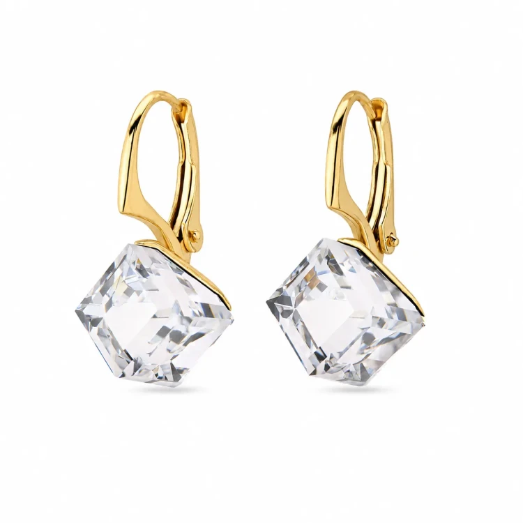 Kolczyki srebrne pozłacane z kostkami Swarovski® 8 mm Crystal
