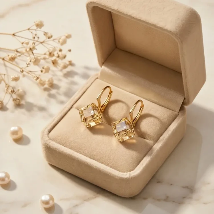 Delikatne kolczyki damskie z kryształami Swarovski® cube 8 mm Golden Shadow
