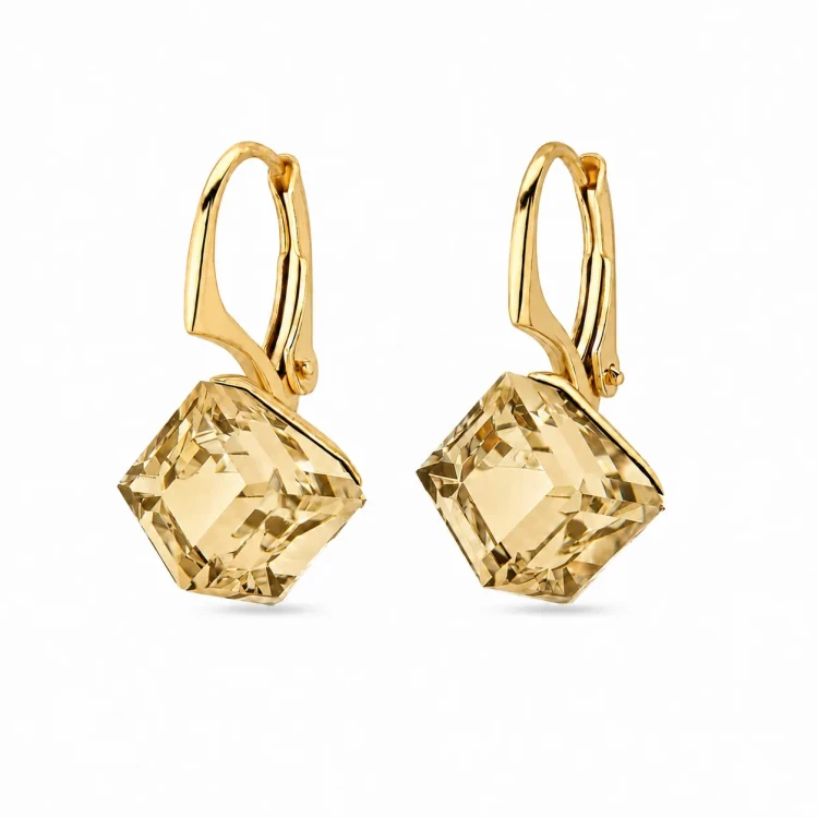 Kolczyki srebrne pozłacane z kostkami Swarovski® 8 mm Golden Shadow