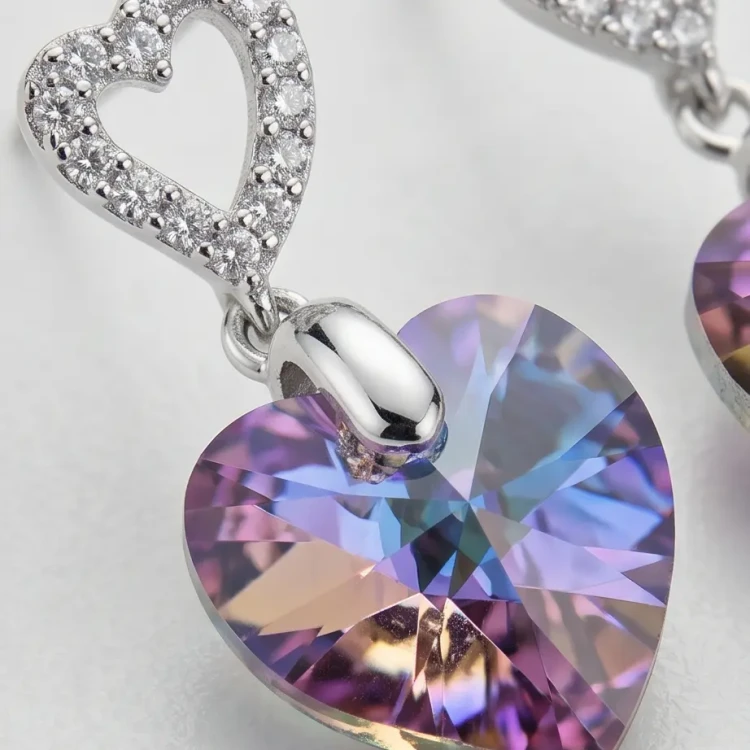 Kolczyki ze srebra z kryształami Swarovski® serca w kolorze Vitrail Light