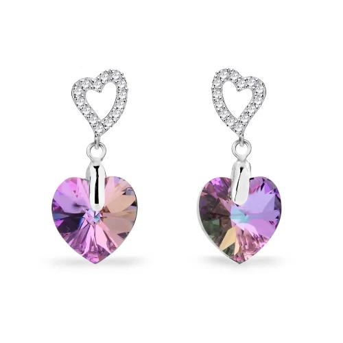 Kolczyki srebrne z kryształami Swarovski® serca 10 mm Vitrail Light