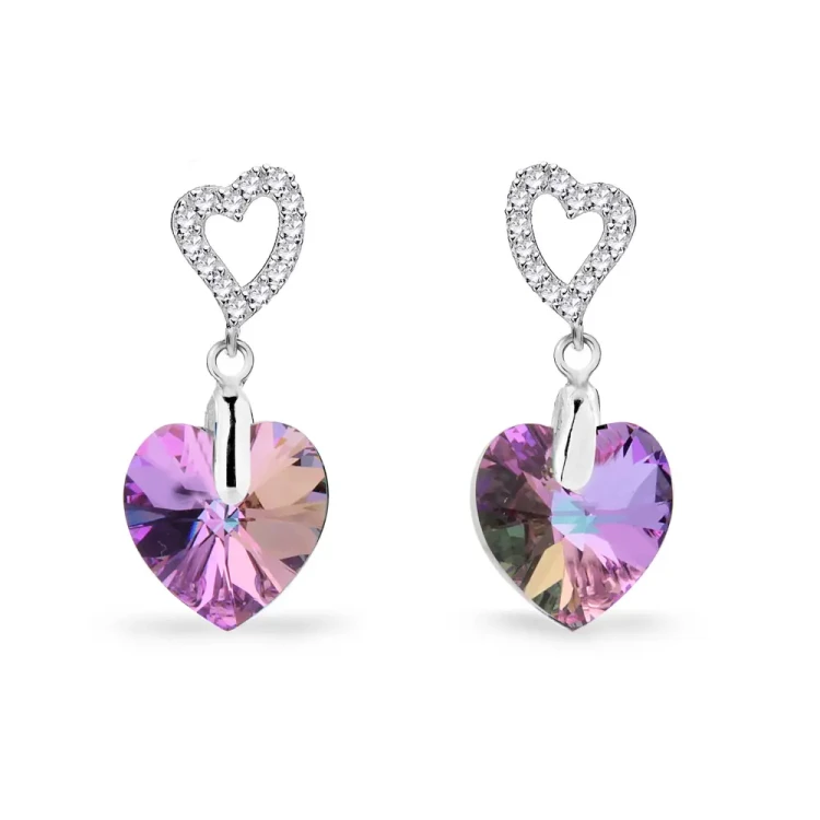Kolczyki srebrne z kryształami Swarovski® serca 10 mm Vitrail Light