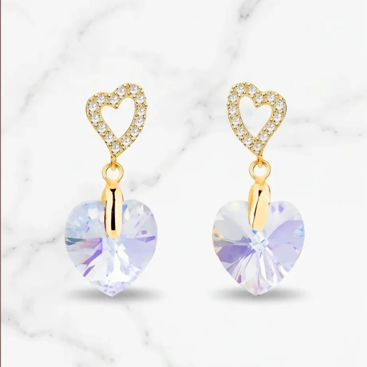 Eleganckie pozłacane kolczyki z lśniącymi kryształami Swarovski® 10 mm Aurore Boreale