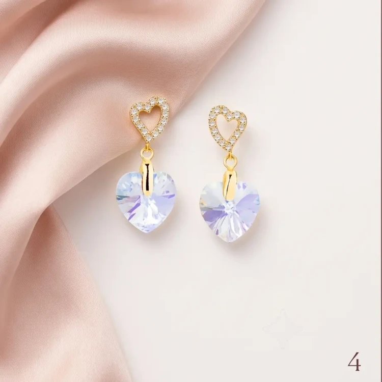 Damskie kolczyki srebrne pozłacane z opalizującymi kryształami Swarovski® serce