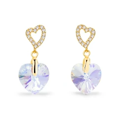 Kolczyki srebrne pozłacane z kryształami Swarovski® serca 10 mm Aurore Boreale