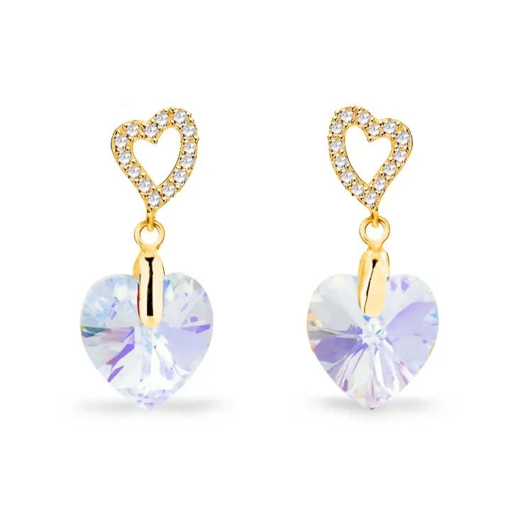 Kolczyki srebrne pozłacane z kryształami Swarovski® serca 10 mm Aurore Boreale