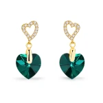Kolczyki srebrne pozłacane z kryształami Swarovski® serca 10 mm Emerald