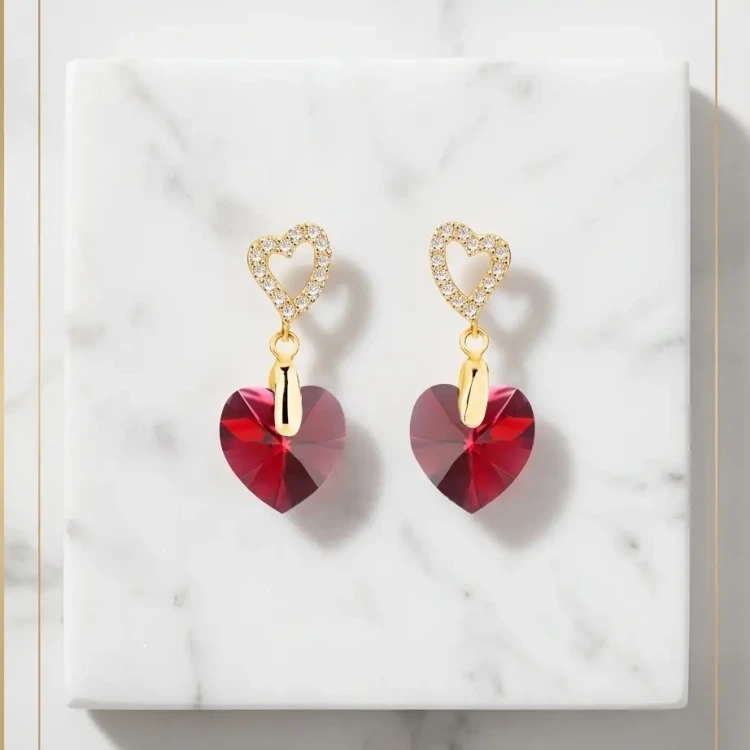 Damskie kolczyki srebrne pozłacane z kryształami Swarovski® serce Scarlet