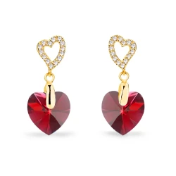Kolczyki srebrne pozłacane z kryształami Swarovski® serca 10 mm Scarlet