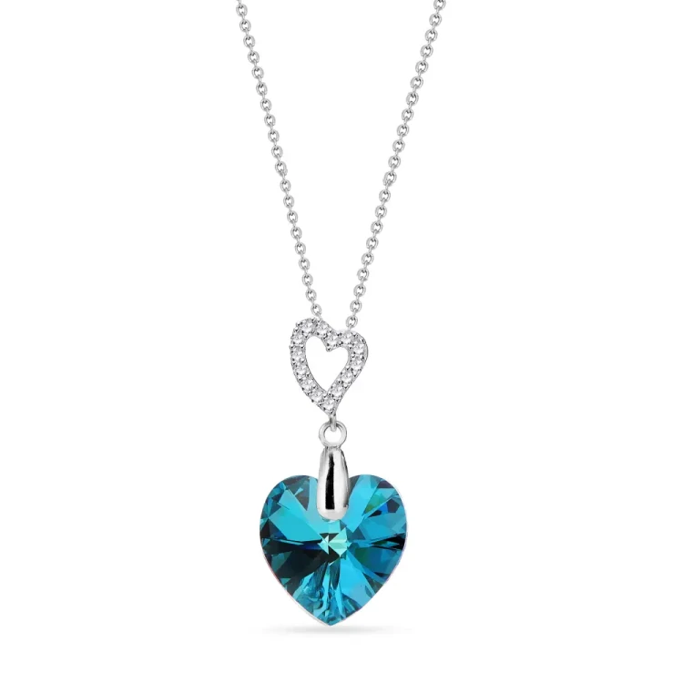 Naszyjnik srebrny z kryształem Swarovski® serce 14 mm Bermuda Blue