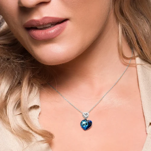 Srebrny naszyjnik z kryształem Swarovski® w kształcie serca 14 mm Bermuda Blue