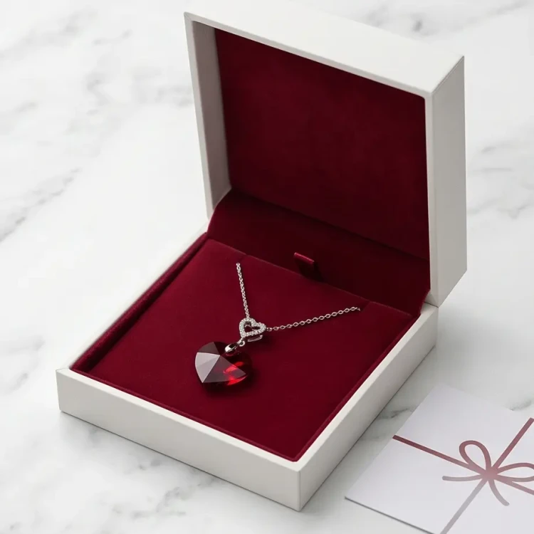 Srebrny naszyjnik z lśniącym kryształem Swarovski® Scarlet w kształcie serca