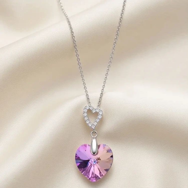Damski naszyjnik srebrny z wielobarwnym kryształem Swarovski® serce