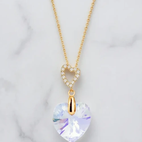 Pozłacany naszyjnik z kryształem Swarovski® w kształcie serca 14 mm Aurore Boreale