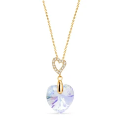 Naszyjniki srebrne pozłacane z kryształami Swarovski® serca 14 mm Aurore Boreale