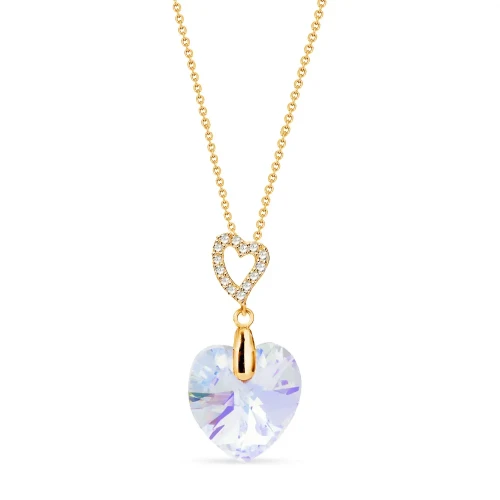 Naszyjnik srebrny pozłacany z kryształem Swarovski® serce 14 mm Aurore Boreale