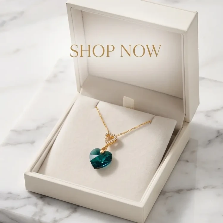 Elegancki pozłacany naszyjnik z kryształem Swarovski® serce w kolorze Emerald