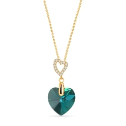 Naszyjniki srebrne pozłacane z kryształami Swarovski® serca 14 mm Emerald