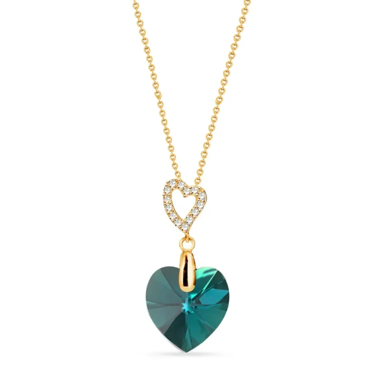Naszyjnik srebrny pozłacany z kryształem Swarovski® serce 14 mm Emerald