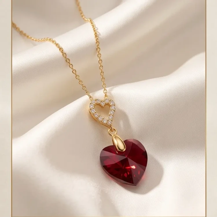 Elegancki pozłacany naszyjnik z kryształem Swarovski® serce w kolorze Scarlet