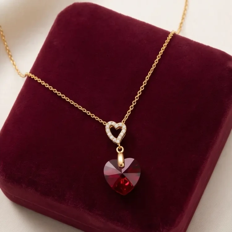 Delikatny naszyjnik damski z czerwonym kryształem Swarovski® serce 14 mm
