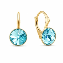 Kolczyki srebrne pozłacane z okrągłymi kryształami Swarovski® 8 mm Light Turquoise