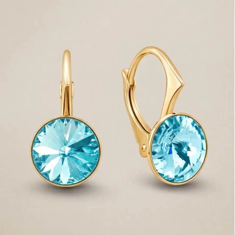 Okrągłe kolczyki z kryształami Swarovski® Light Turquoise i pozłacanym srebrem